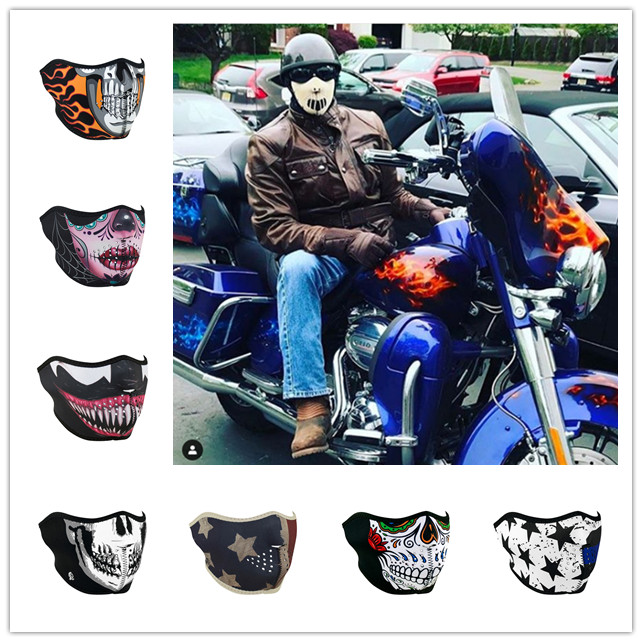 美国zan哈雷印第安拿铁摩托车骑士个性骷髅面罩挡风防尘半面罩