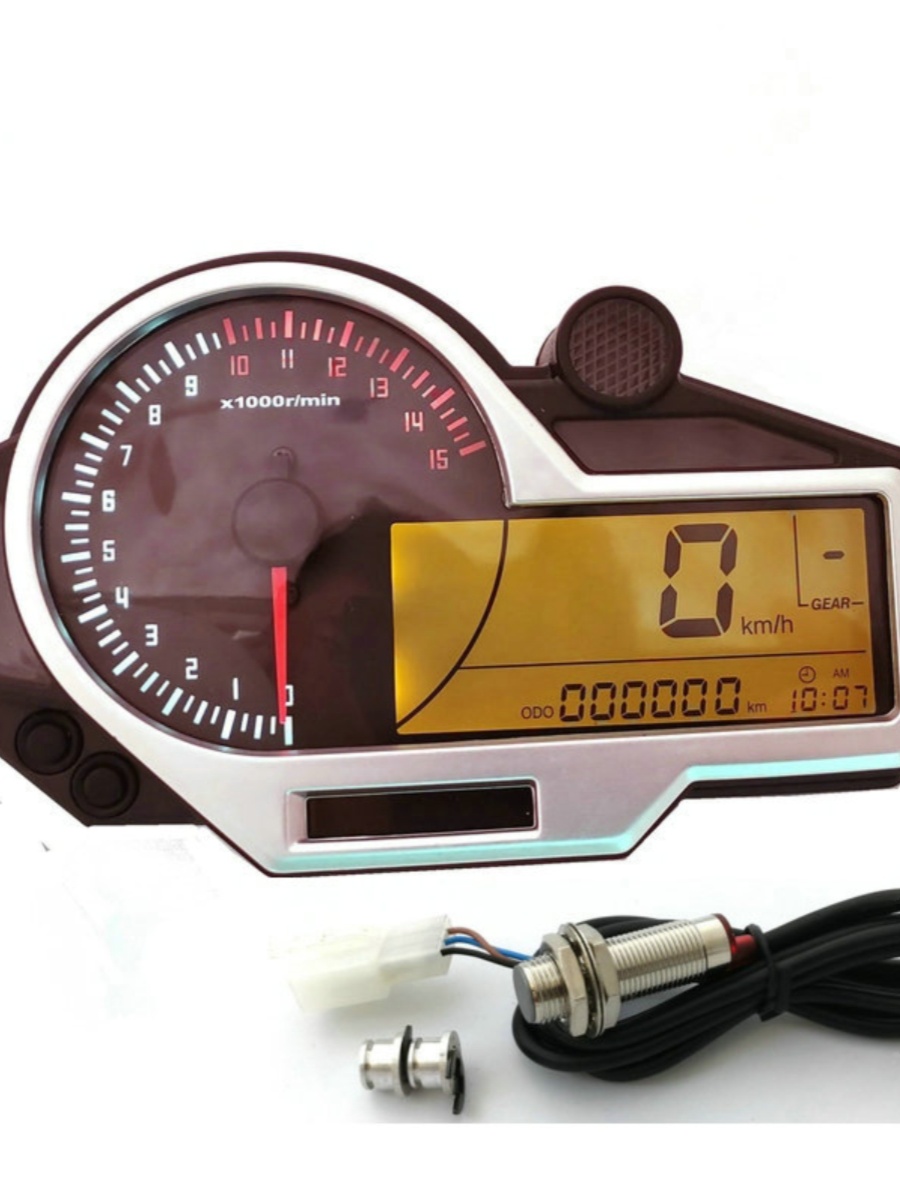 车圈速档6温油量表转一自检N1裸把摩托可调液晶仪表-水时速改装