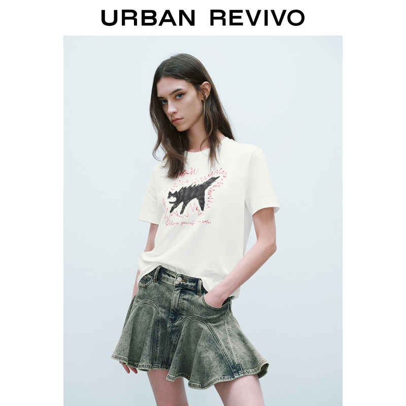 UR2024夏季新款女装潮流趣味撞色图案印花短袖T恤UWV440188