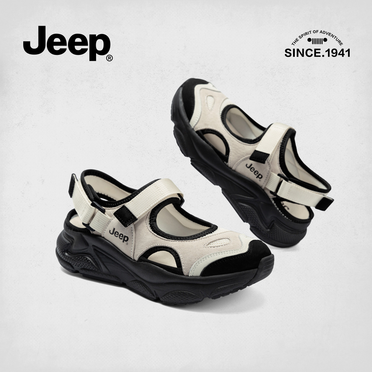 jeep玛丽珍罗马凉鞋女外穿2024夏新款镂空透气老爹鞋运动包头凉鞋