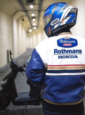 正品正版乐福门Rothmans本田联名款复古机车皮衣摩托车骑行服夹克