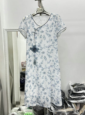 妈妈夏装气质改良旗袍真丝连衣裙40岁50中年女装复古洋气裙子新款