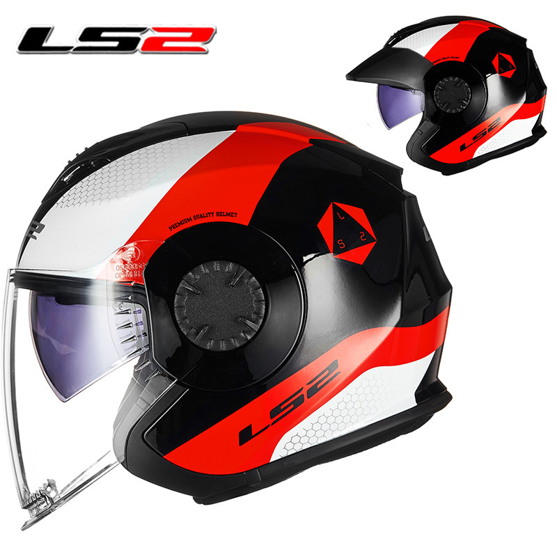 LS2摩托车头盔双镜片男女士半覆式复古个性酷电动车半盔四季5