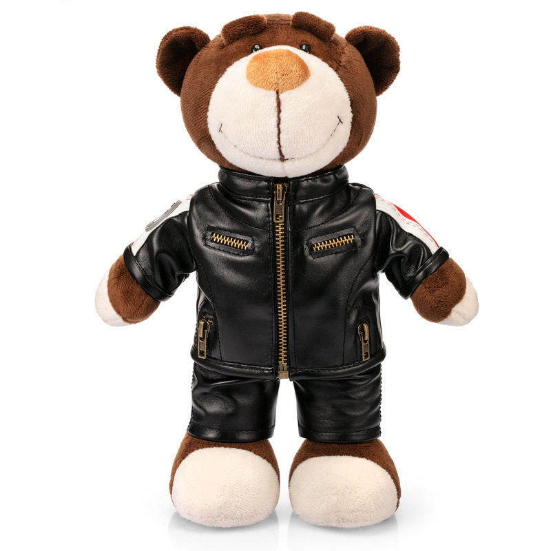 摩托车小熊毛绒玩具熊机车礼品摩托车熊泰迪公仔黑色皮衣大号娃娃
