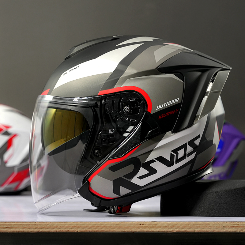 RSV四分之三双镜片摩托车骑行半盔男夏季新3C认证女透气防晒头盔