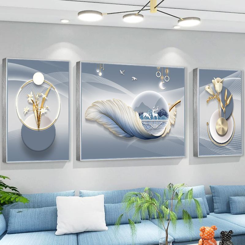 现代简约客厅装饰画轻奢沙发背景墙壁画高档大气新款三联墙壁挂画