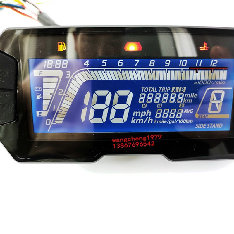 速发摩托车改装蓝色液晶仪表可调时速款2-4缸公英里油表转速可调
