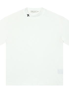 CLIMAX VISION330克纯棉重磅小高领十字架刺绣短款廓形T恤短袖潮