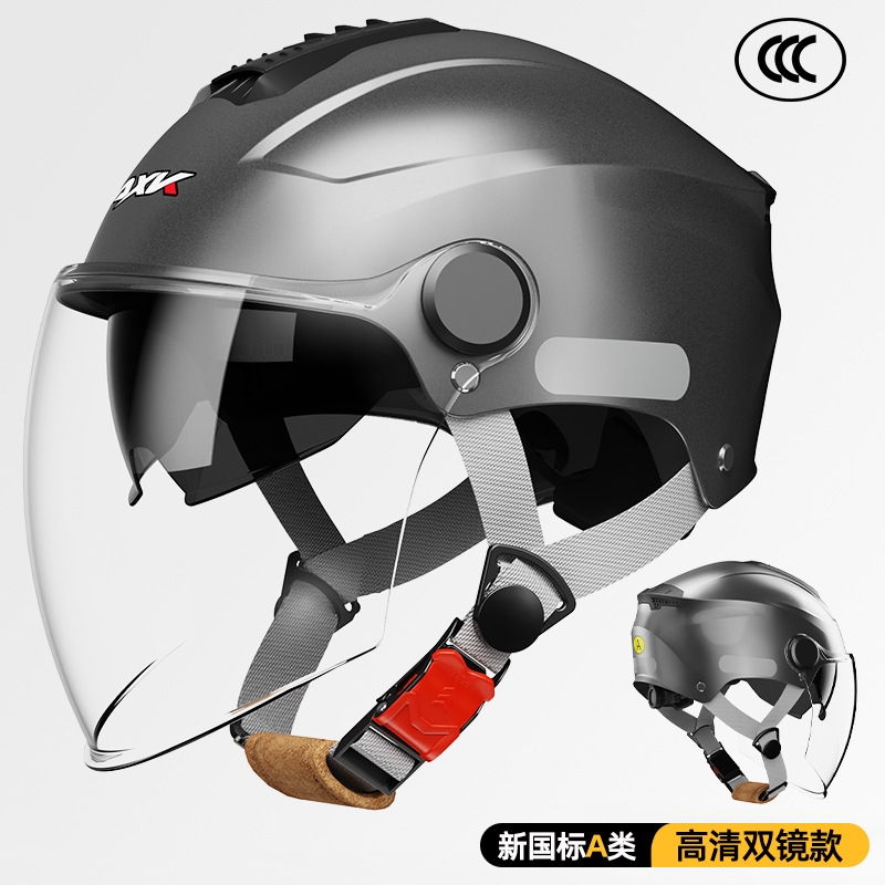 新款摩托车头盔夏季简约男女机车双镜片四分之三半盔踏板骑行透气