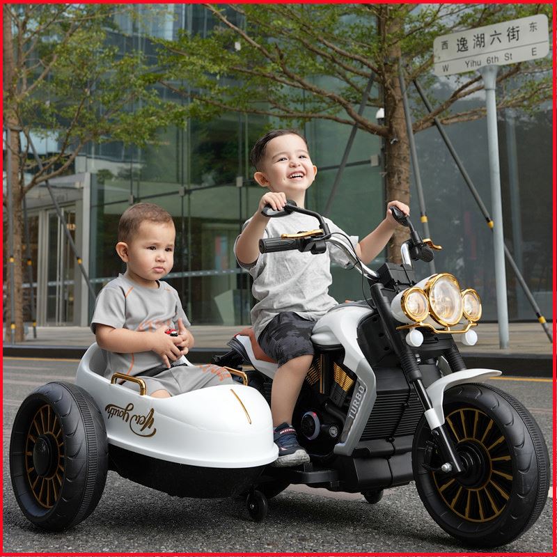 儿童摩托车电动边三轮车充电男女宝宝玩具大号双人可坐大人侧坐车