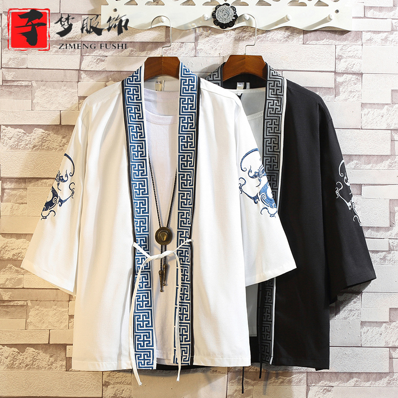 中国风男装刺绣汉服日式和服羽织开衫外套古风浮世绘古装道袍披风