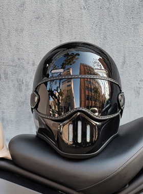 玻璃钢碳纤复古摩托车头盔男女3C认证猪鼻小盔体机车全盔巡航四季