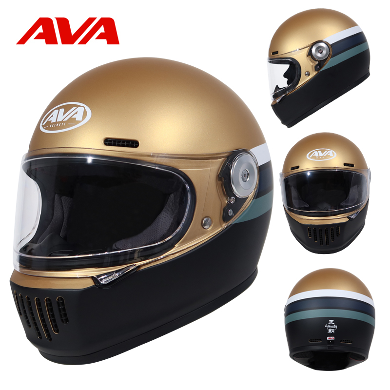 正品AVA王朝复古男女头盔 超轻玻璃钢全盔 国潮碳纤维机车摩托车