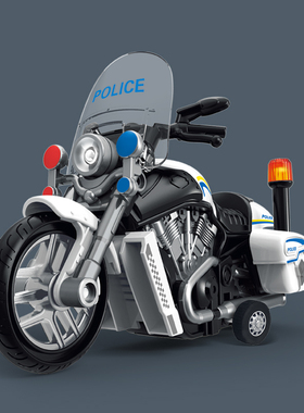 声光音乐摩托车警察110巡逻车仿真模型儿童玩具车惯性小汽车男孩