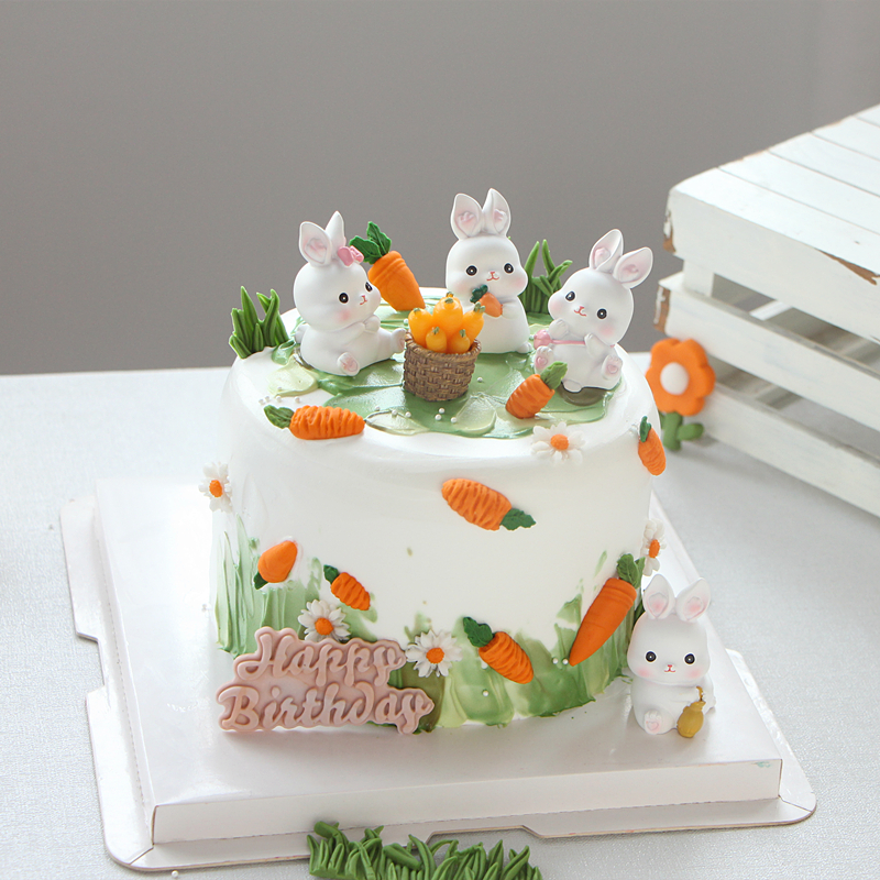可爱小兔子胡萝卜蛋糕装饰树脂摆件森系卡通儿童生日派对装扮插件