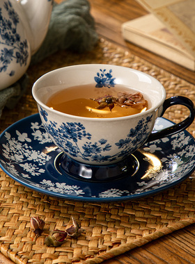 创意复古陶瓷咖啡杯中国风青花瓷精致下午茶茶杯拿铁拉花杯马克杯
