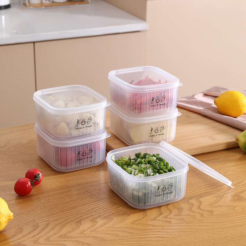 厨房葱姜蒜冰箱保鲜储物盒厨房食物储存塑料果蔬收纳盒透明pp材质