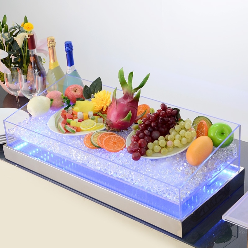 不锈钢自助餐桌面海鲜冰台明档点菜喷雾展示柜蓝光冰槽冷藏保鲜柜