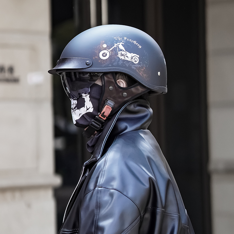 复古半盔女摩托车头盔3c认证哈雷女电动车安全帽碳纤维瓢盔男夏季