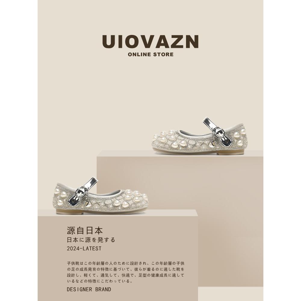 日本Ulovazn童鞋~女童公主鞋2024新款甜美水钻鞋软底女宝宝小皮鞋