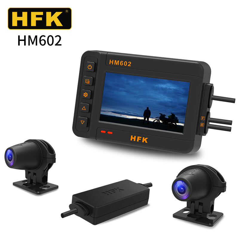 HFK HM602摩托车专用行车记录仪机车高清防水前后双镜头701 801