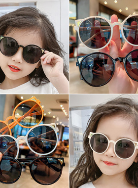 儿童墨镜防紫外线宝宝太阳镜小猫咪耳朵造型圆框可爱小孩眼镜