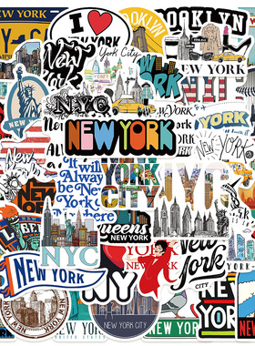 50张纽约NEWYORK城市文化卡通贴画笔记本电脑旅行箱吉他水杯diy贴