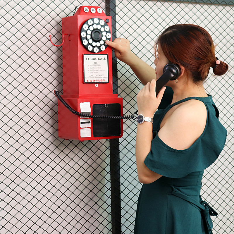 创意网红奶茶店酒吧墙面道具复古老式电话机模型壁挂墙上装饰挂件