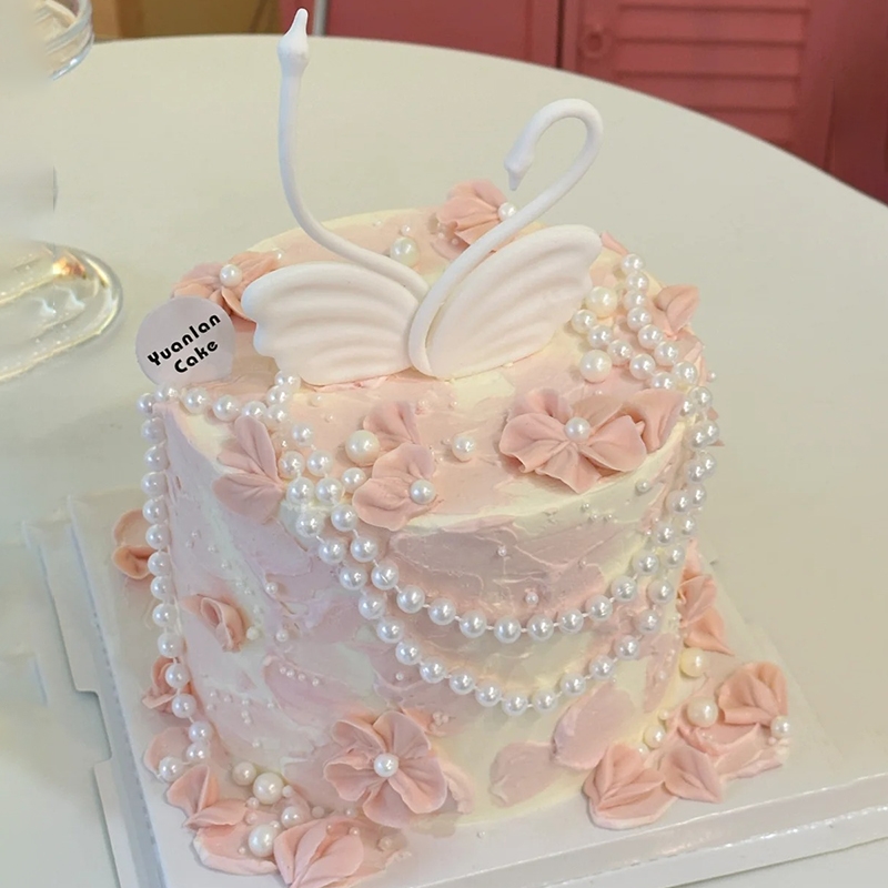 唯美黑白天鹅520情人节蛋糕装饰摆件女神生日爱情鸟甜品装扮插件