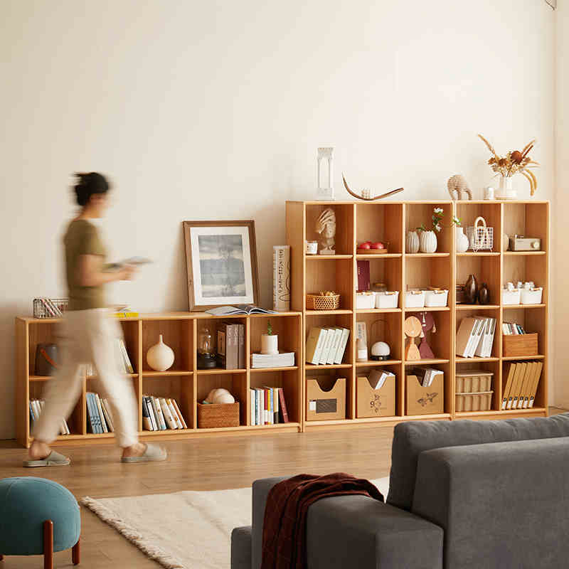 实木书柜组合整面墙书柜家用书架多层格子柜全实木储物柜书橱落地
