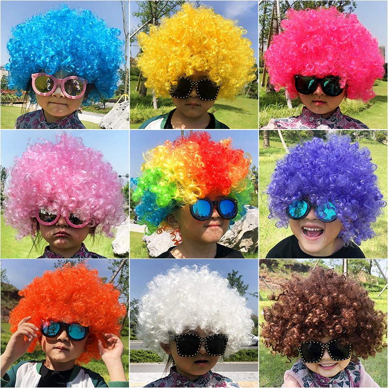 幼儿园疯狂发型日男孩女孩爆炸头假发彩色幼儿园装扮头饰儿童搞笑