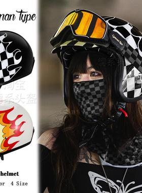 美式烈火风复古机车头盔3/4半盔安全帽电动车男女四季摩托车头盔