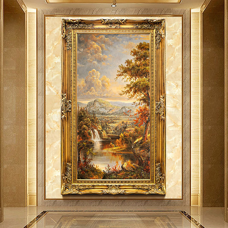 欧式手绘复古壁画客厅走廊过道竖版大芬油画村装饰画玄关风景挂画