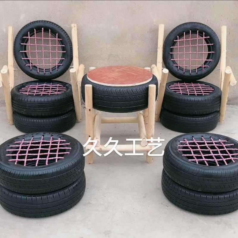轮胎工艺品改造桌椅网凳幼儿园游戏玩拉车废O旧轮胎摆件轮胎工艺