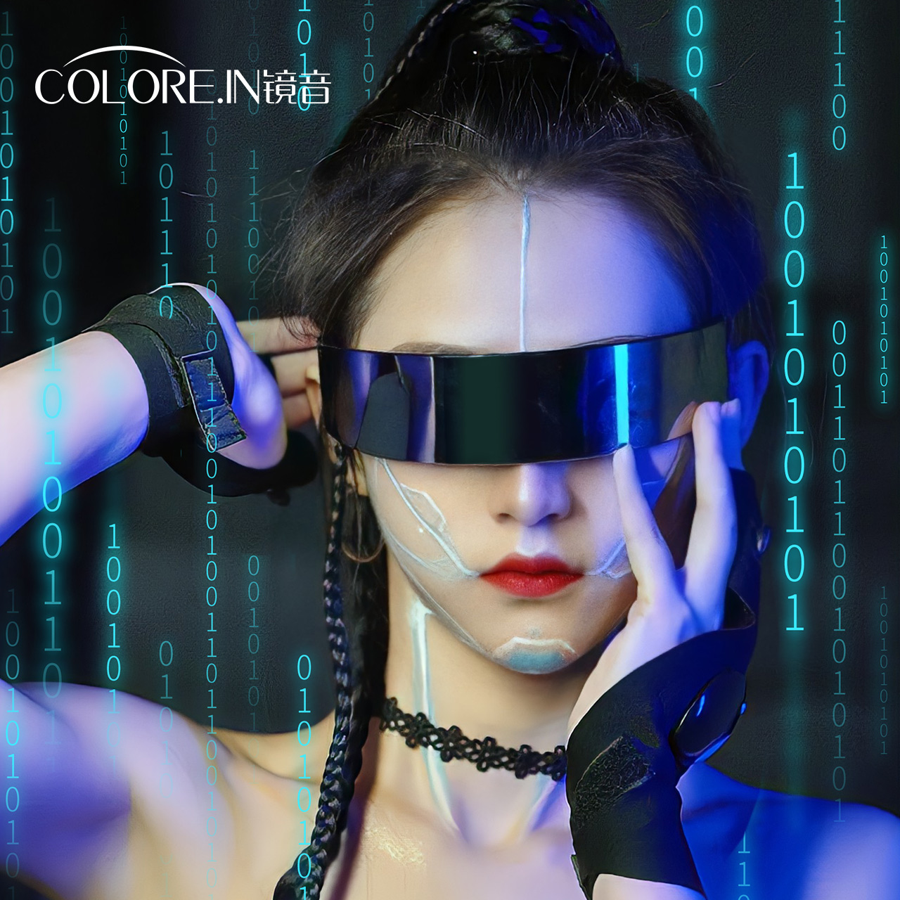 赛博朋克一体眼镜未来科技感荧光蹦迪网红直播道具搞笑电子墨镜女
