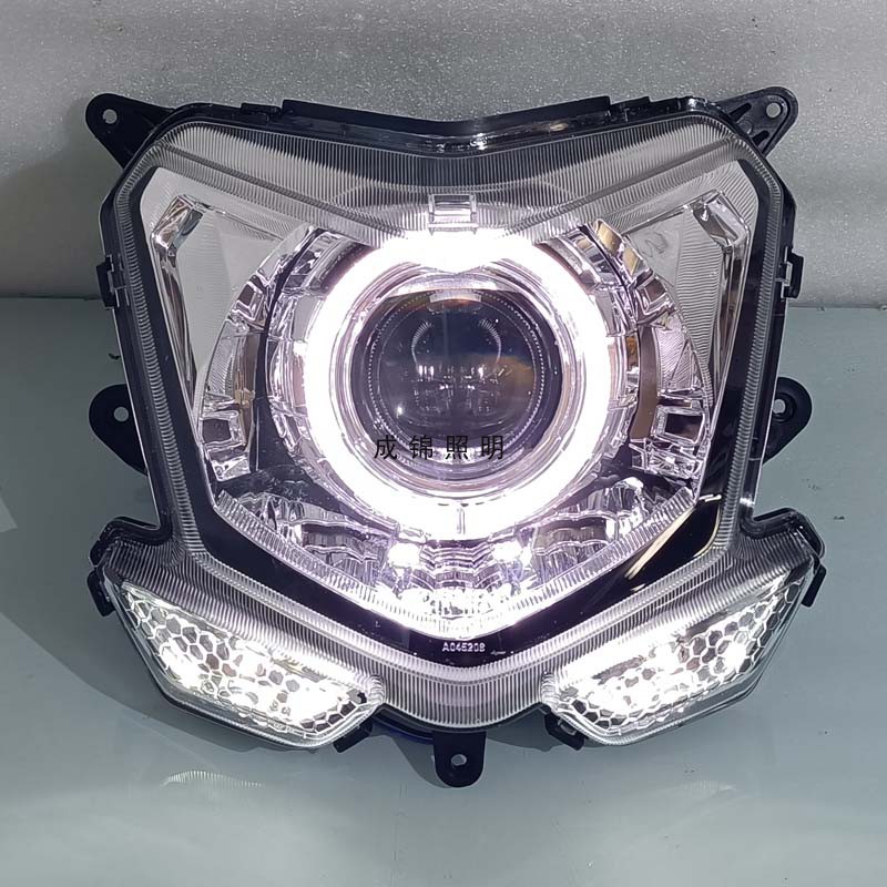 热销雅马哈尚领大灯总成改装Q5双光透镜摩托车氙气灯天使眼恶魔眼