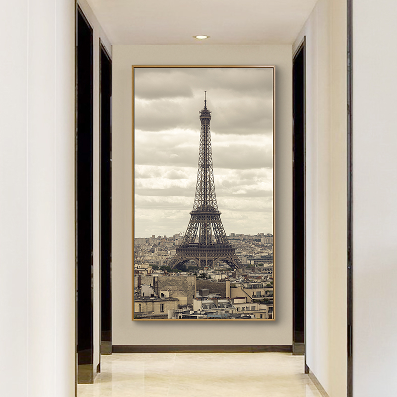 美式玄关装饰画竖版入户走廊过道法国巴黎埃菲尔铁塔挂画风景画