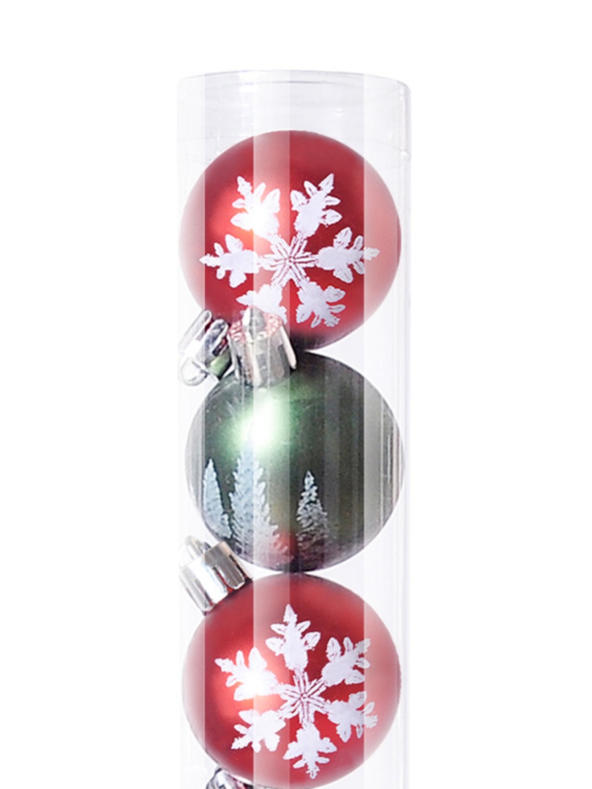 2024年跨境4CM套10圆筒装圣诞节塑料球树装饰品挂饰圣诞球红绿电
