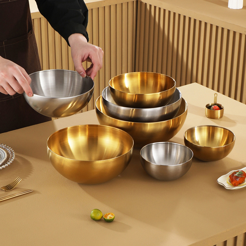 不锈钢冷面碗韩式餐具家用拌饭碗高颜值金色大料理盆水果碗沙拉碗