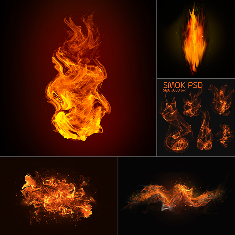 H15火元素烟雾火苗火把火光火焰燃烧特效字体PSD分层设计素材