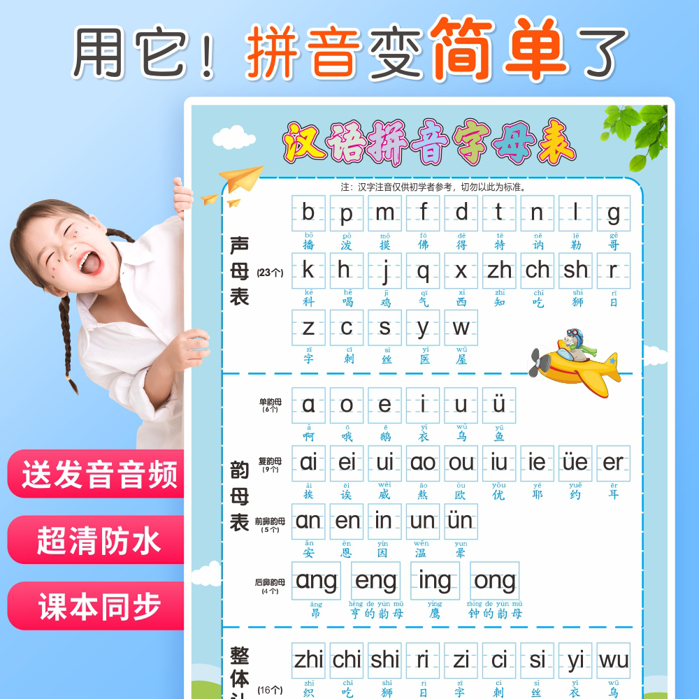 汉语拼音字母表墙贴一年级拼读训练全表声母韵母整体认读音节挂图