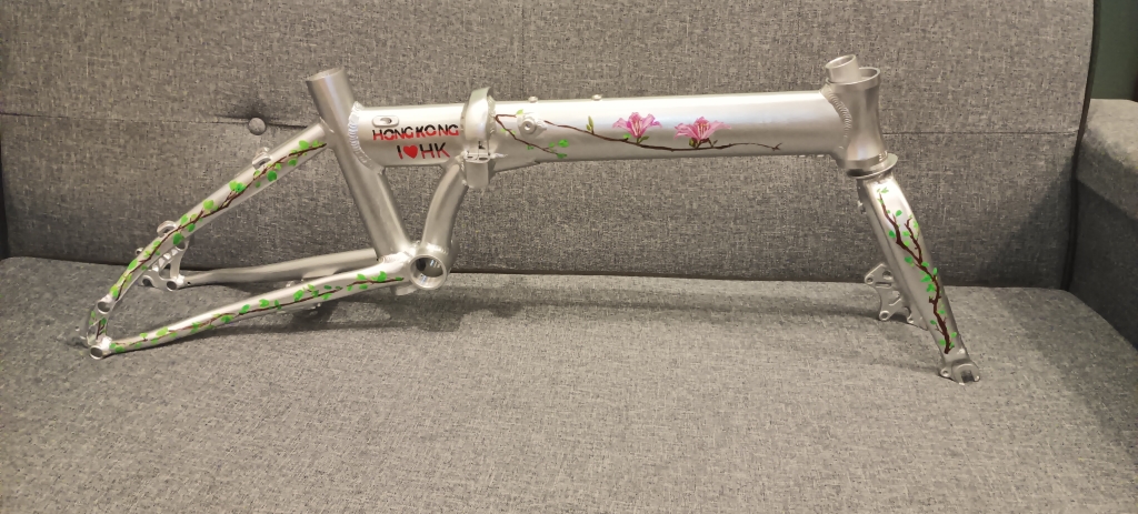 大行K3折叠自行车车架16寸纪念香港紫荆花绘画 碟刹版