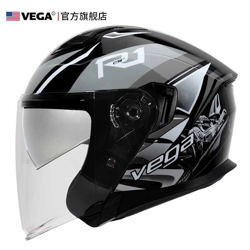 高档美国VEGA摩托车头盔男女双镜蓝牙半盔覆式冬季机车个性四季3C
