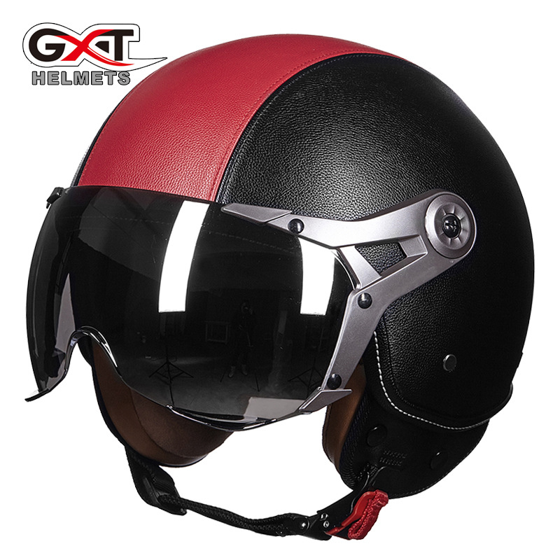 GXT电动电瓶车头盔头盔四季半盔 皮复古车头盔春秋款男女GXT288