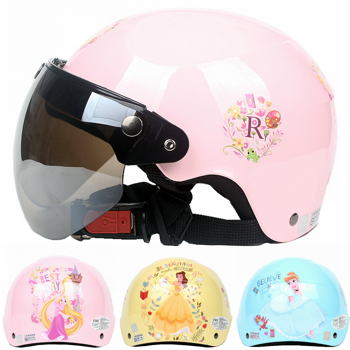 台湾EVO长发公主粉色哈雷电动摩托车儿童头盔安全帽男女小孩夏季
