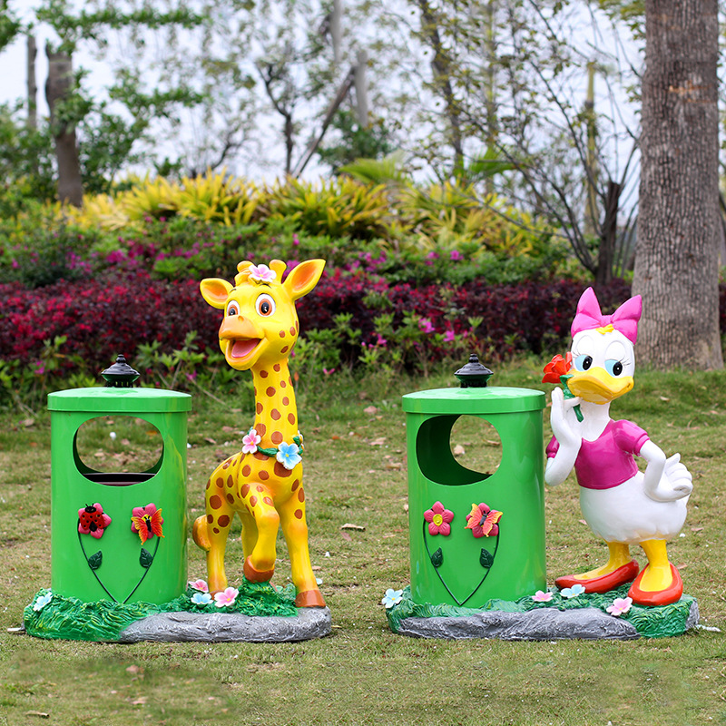 玻璃钢景观游乐园长颈鹿垃圾桶垃圾桶卡通雕塑唐老鸭创意米妮装饰