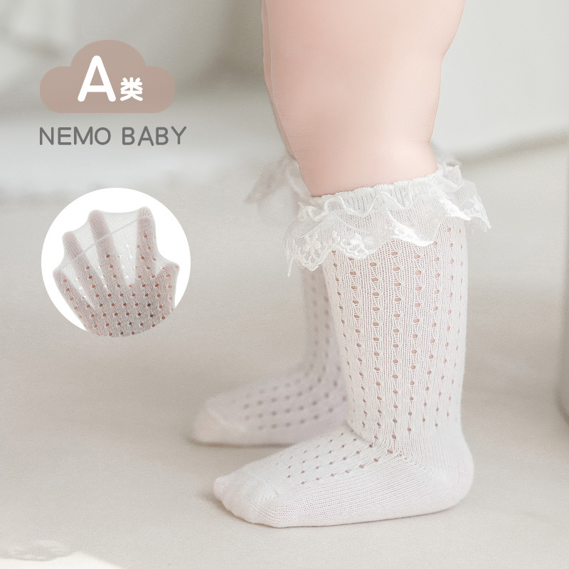 夏季新款女童袜子镂空网眼薄款婴儿袜子韩国洋气公主花边中筒棉袜