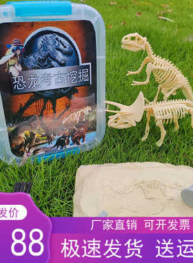 厂家直销儿童考古宝石挖掘恐龙化石骨架盲盒益智手工寻宝男孩玩具