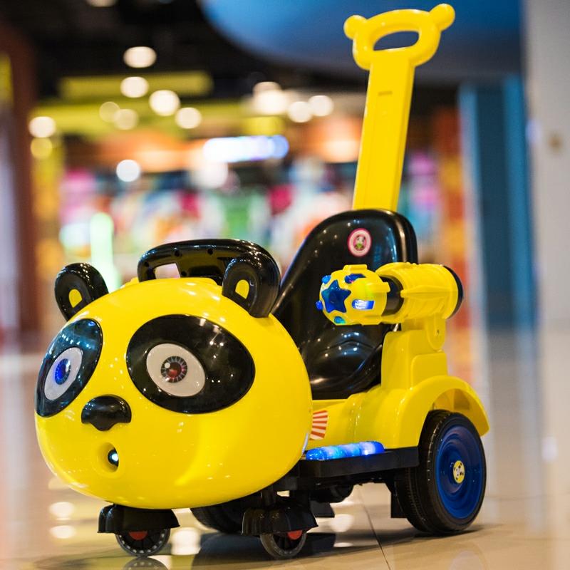 熊猫婴儿童电动四轮遥控推车男女小孩玩具车可坐人遛娃摇摇摩托车