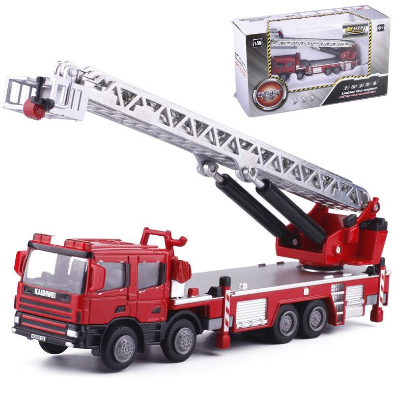新款 [盒装]1：50消防车 工程车模型 合金云梯火车/摩托/汽车模型
